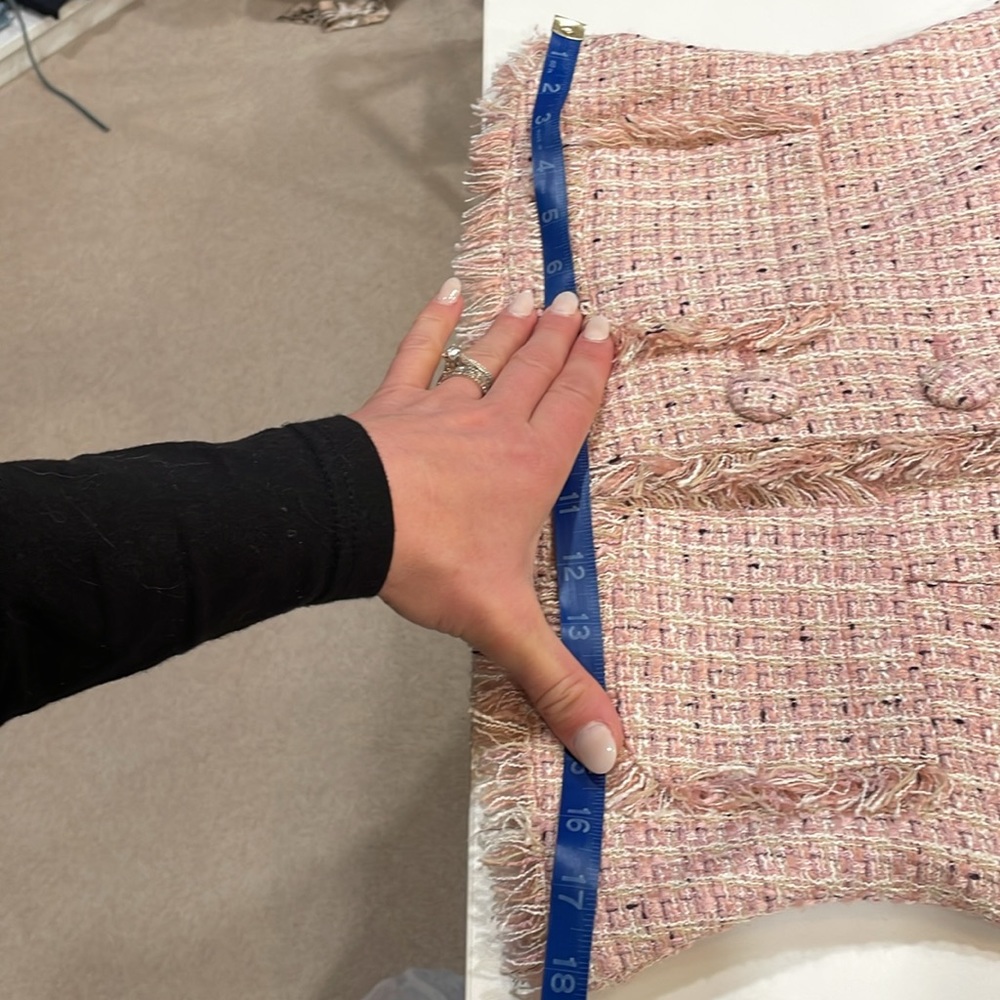 Thalia Sodi Pink Tweed Jacket Fringe Trim | Chanel Style | Size M | Chic Blazer - Picture 8 of 8